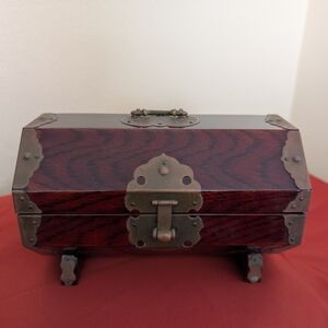Octagonal Shape Vintage Wooden Jewelry Box with Metal Accents